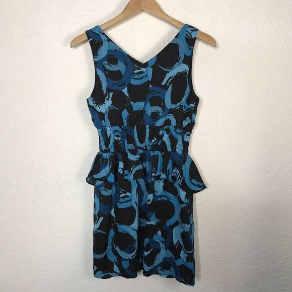 Twenty One Womens Dress Size Small Black& Blue Printed Sleeveless Tank Dress - Picture 6 of 15